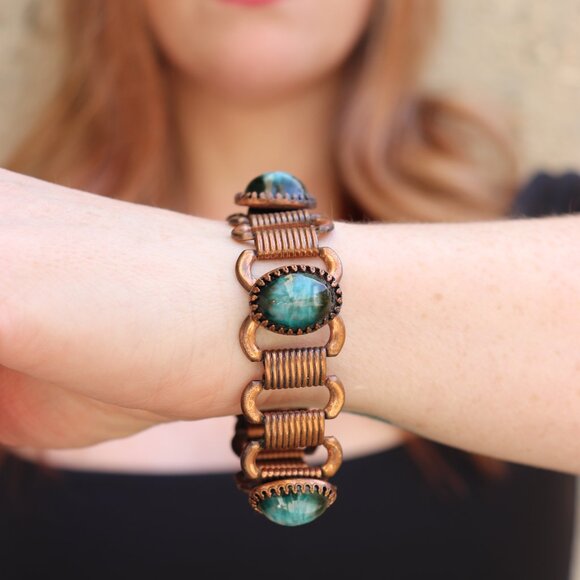 1970s copper and faux turquoise bracelet - Picture 1 of 11